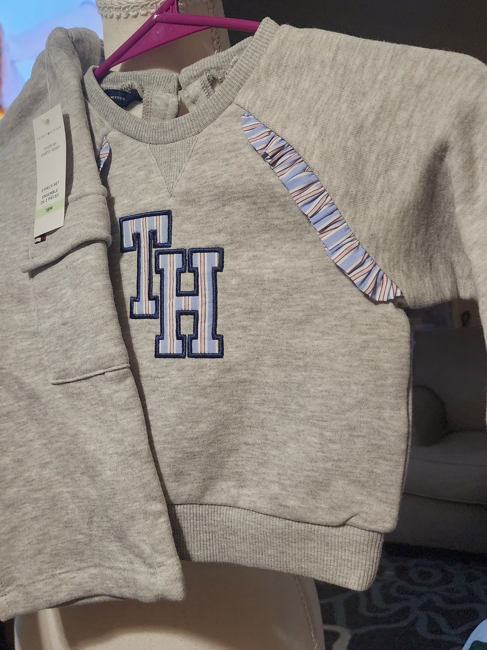 Tommy Hilfiger Light Gray Crewneck with Blue TH Logo Sz 18M NWT